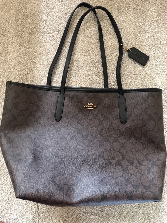 Coach Handbags - Coach Brown Signature Tote with Black Trim and Gold Logo